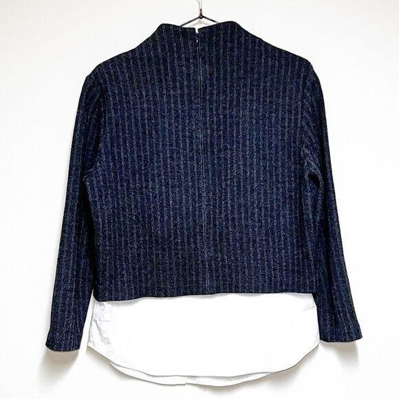 NWOT THEORY Melbourne Gracila Navy Pinstriped Wool Blend 3/4 Sleeve Top Size M - Picture 4 of 8